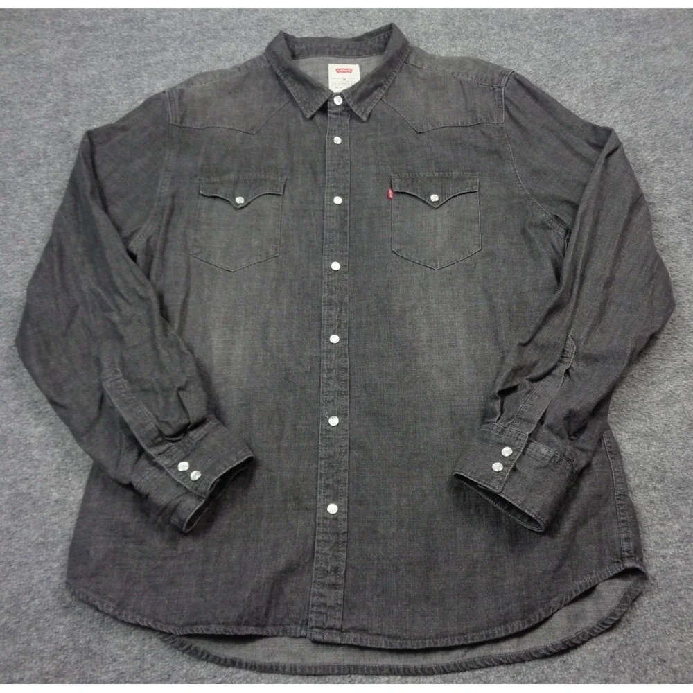 Levi's Western Denim Shirt Black Mens Size 2XL Pearl Snap Button Long Sleeve